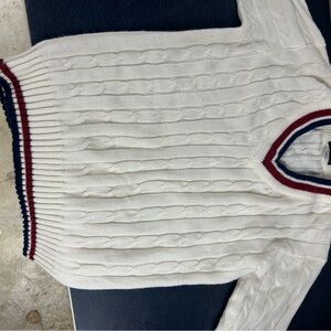 Wilson White Sweater with Red and Blue Trim